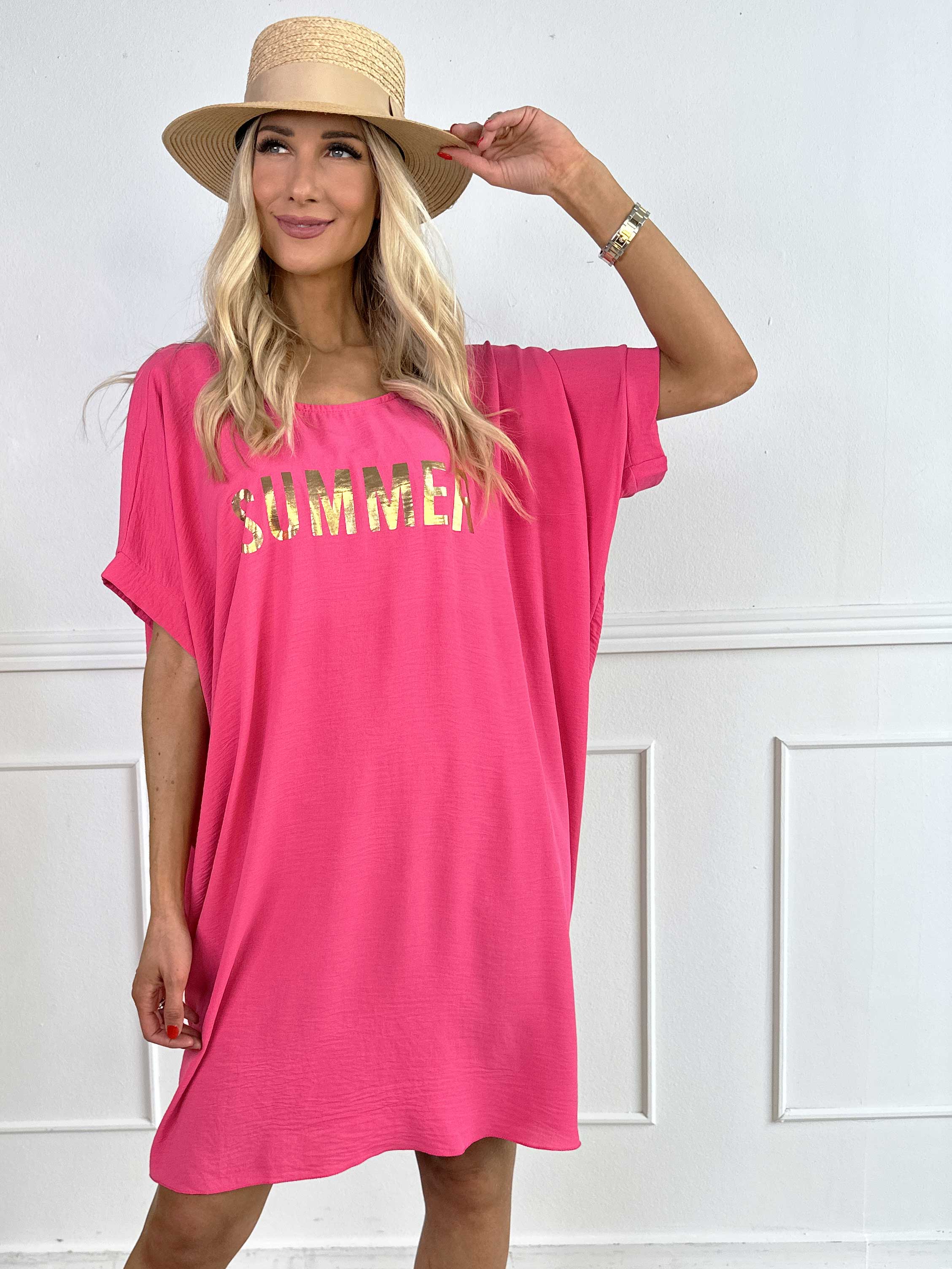 Bine - Sød kjole i løs pasform med guld print på brystet